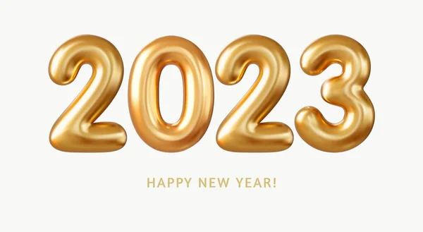 Balões Folha Ouro Realista Feliz Natal Feliz Ano Novo 2023 — Vetor de Stock