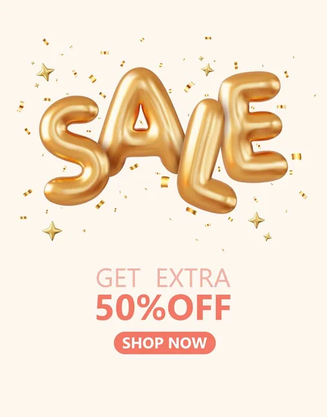 Gold Sale Balloons Background Sale Text Balloons Selling Web Banner — Stock Vector