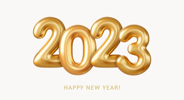 Gerçekçi Altın Folyo Balonları Mutlu Noeller Mutlu Yıllar 2023 Tebrik — Stok Vektör