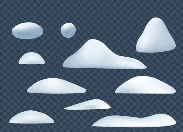 一套雪帽 雪球和雪堆隔离在透明的背景下 冬季装饰 游戏艺术元素 季节雪地装饰品矢量图解 — 图库矢量图片