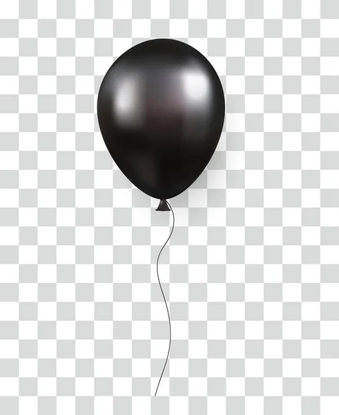 Lesklý Černý Balón Průhledném Pozadí Slavnostní Helium Balónky Šablony Výročí — Stockový vektor