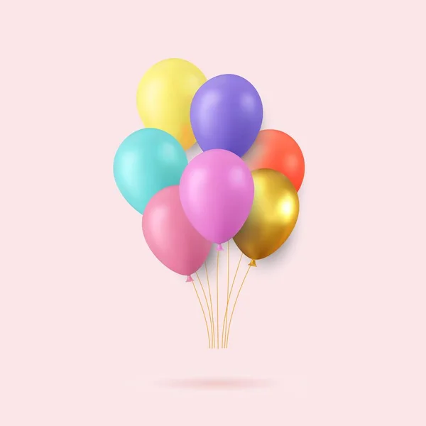 Realista Colorido Feliz Cumpleaños Globos Volando Para Fiesta Celebraciones Illust — Vector de stock