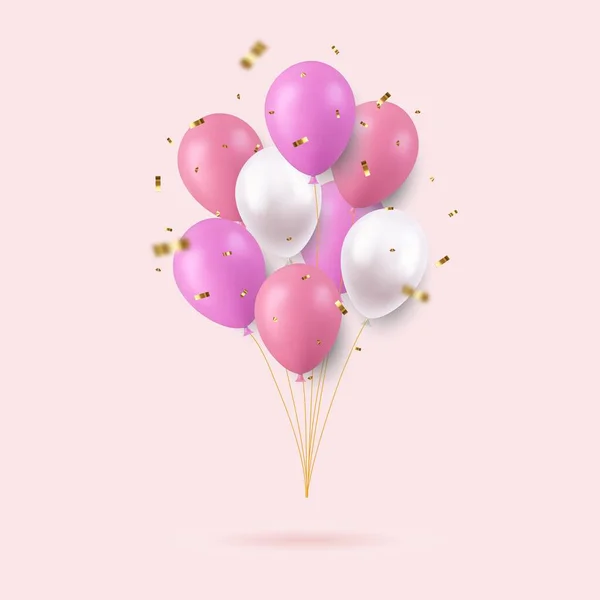 Realistyczne Kolorowe Happy Birthday Balony Złotym Konfetti Latanie Imprezę Uroczystości — Wektor stockowy