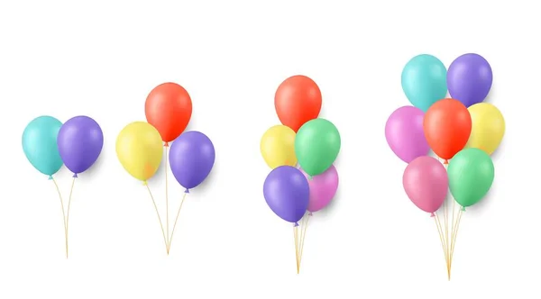 Beyaz Arka Planda Izole Edilmiş Renkli Balon Demetleri Renkli Parlak — Stok Vektör