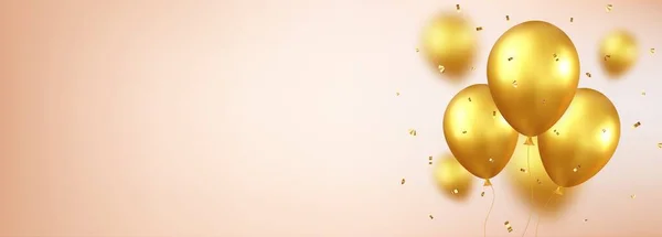 Шарики Лентой Праздничный Дизайн Золотыми Шариками Блестящими Конфетти Стильный Плакат — стоковый вектор