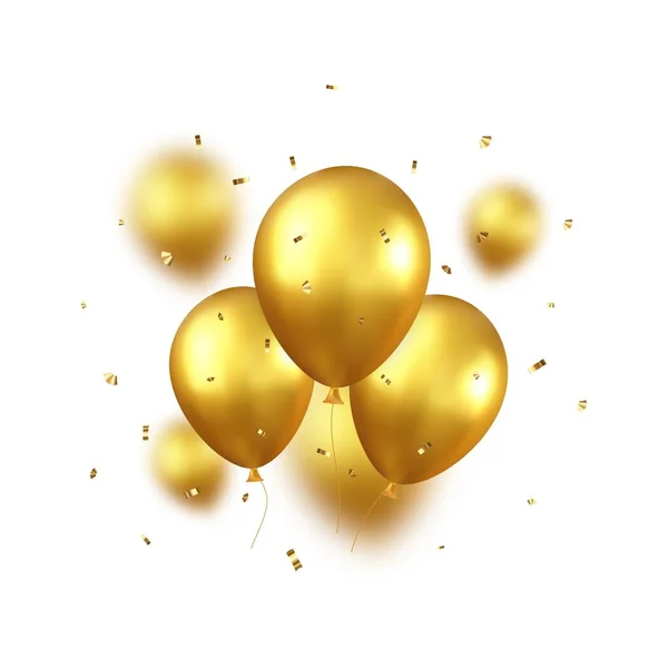 Kurdele Parıldayan Konfetiyle Boyutlu Balonlar Altın Renkli Balonlar Kutlama Kartı — Stok Vektör
