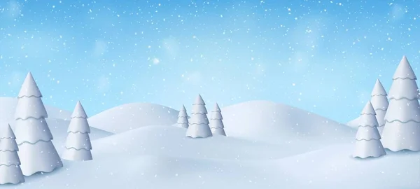 Natuurlijke Winter Kerstmis Nieuwjaarsachtergrond Met Blauwe Lucht Sneeuwval Sneeuwvlokken Sneeuwvlokken — Stockvector