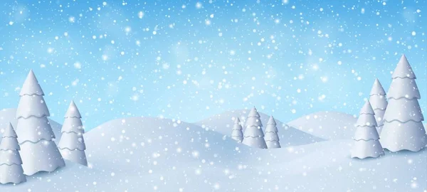 Natuurlijke Winter Kerstmis Nieuwjaarsachtergrond Met Blauwe Lucht Sneeuwval Sneeuwvlokken Sneeuwvlokken — Stockvector