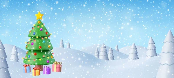 Navidad Natural Invierno Año Nuevo Fondo Con Cielo Azul Nevadas — Vector de stock