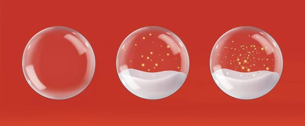 Realistic Glass Christmas Balls Xmas Tree Decoration Transparent Crystal Sphere — Stock Vector