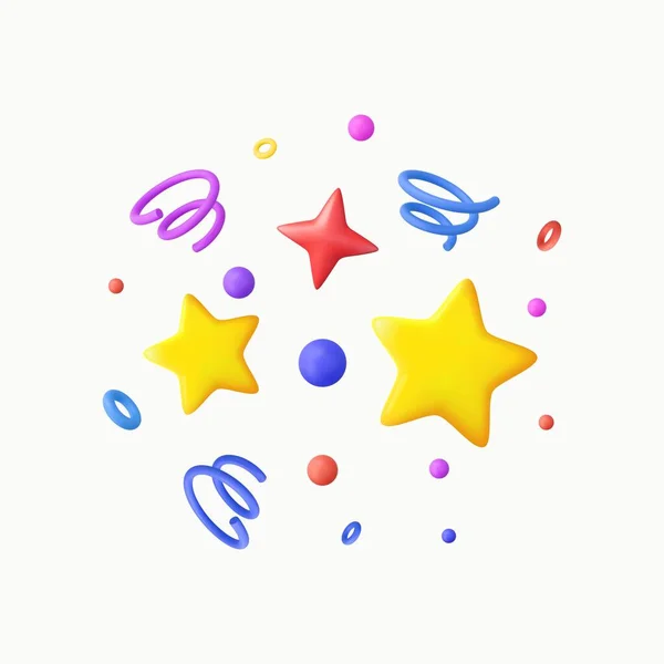 Confettis Party Avec Ruban Étoile Serpentine Surprise Anniversaire Éléments Décoration — Image vectorielle