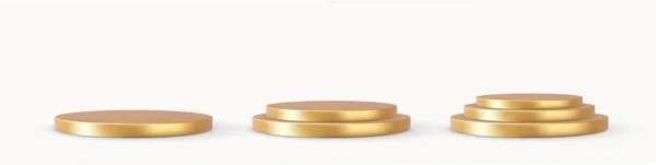 Ustawić Złoty Okrągły Podium Cieniem Okrągły Piedestał Zwycięzcy Pusta Platforma — Wektor stockowy