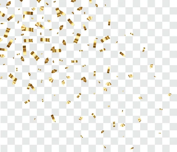 透明な背景に隔離された光沢のある黄金のコンフェッティを落下 金色の明るいお祝いのティンセル ベクターイラスト — ストックベクタ