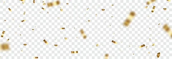 透明な背景に隔離された光沢のある黄金のコンフェッティを落下 金色の明るいお祝いのティンセル ベクターイラスト — ストックベクタ
