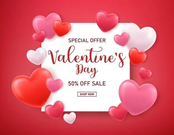 Valentines Banner Sjabloon Valentijnsdag Winkel Korting Promotie Met Witte Ruimte — Stockvector
