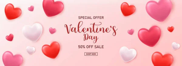 San Valentín Fondo Venta Composición Romántica Con Corazones Para Sitio — Vector de stock