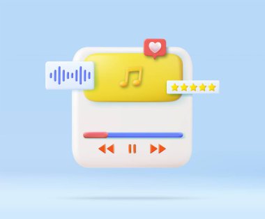 3D müzik çalar konsepti. ses medyası oynatma kontrolleri. 3D görüntüleme. Vektör illüstrasyonu