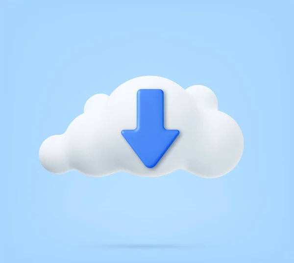 Cloud Computing Σύμβολο Λευκό Χνουδωτό Σύννεφο Εικονίδιο Λήψης Απόδοση Εικονογράφηση — Διανυσματικό Αρχείο