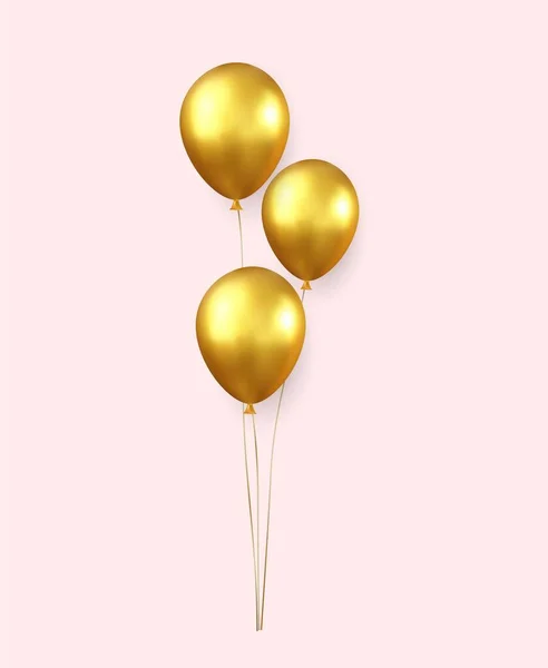 Realistyczne Złoto Wszystkiego Najlepszego Balony Urodzinowe Latające Imprezę Uroczystości Ilustracja — Wektor stockowy