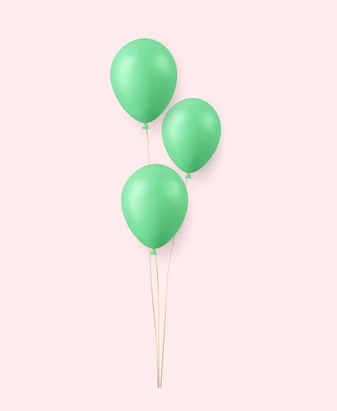 Realista Verde Feliz Cumpleaños Globos Volando Para Fiesta Celebraciones Illust — Vector de stock