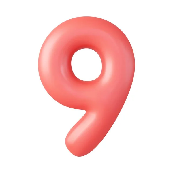 Nummer Nio Nummer Tecken Röd Färg Isolerad Vit Bakgrund Återgivning — Stock vektor