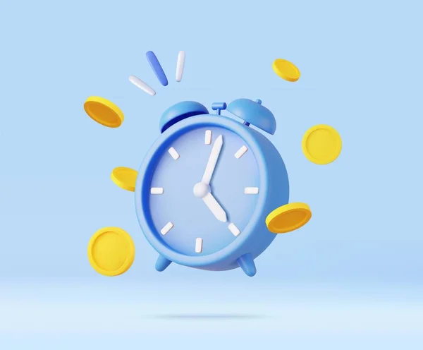 Alarm Klok Munten Tijd Geld Concept Bedrijfsinvesteringen Inkomsten Financiële Besparingen — Stockvector