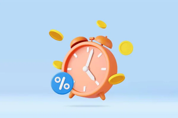 Alarm Clock Coins Promotion Tags Discount Money Concept Rendering Vector — Stock Vector