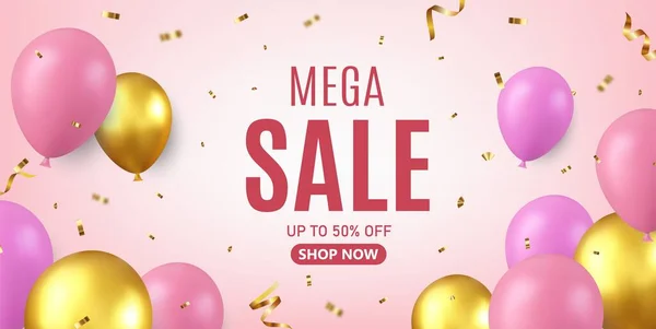 Mega Sale Text Special Offer Banner Celebrate Background Gold Foil — Stock Vector