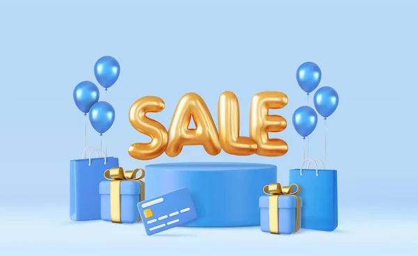 Μεγάλη Έκπτωση Πώληση Banner Σχεδιασμό Πώληση Λέξη Μπαλόνι Στο Βάθρο — Διανυσματικό Αρχείο