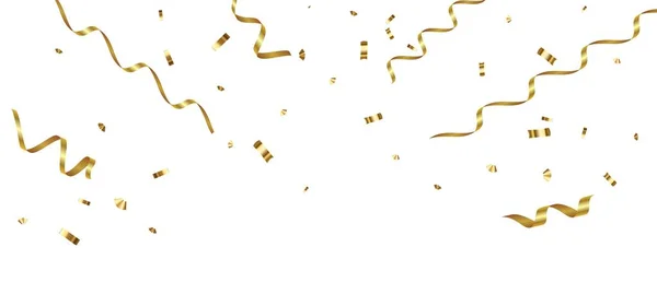 白い背景に隔離された光沢のある黄金のコンフェッティを落下 金色の明るいお祝いのティンセル ベクターイラスト — ストックベクタ