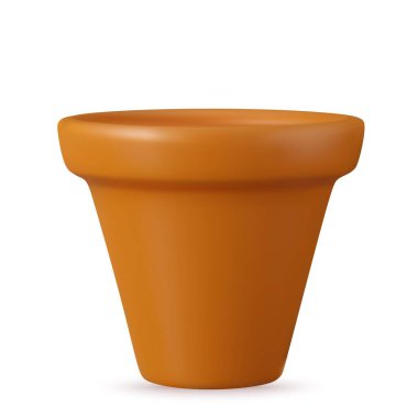 Beyaz arka planda izole edilmiş 3D gerçekçi kahverengi seramik saksılar. Çiçek saksıları, vazolar, boş boş kil maketleri. 3D görüntüleme. Vektör illüstrasyonu