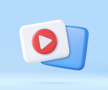 3D basit oynatma videosu veya ses simgesi. Arayüz sembolünü oynat. 3D görüntüleme. Vektör illüstrasyonu.