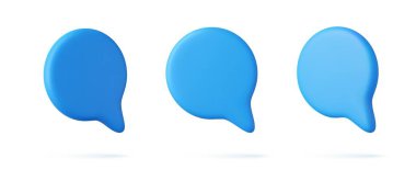 Beyaz arka planda izole edilmiş üç boyutlu konuşma balonu simgeleri. Üç boyutlu sohbet simgesi seti. Sohbet kutusu, mesaj kutusu. 3D görüntüleme. Vektör illüstrasyonu