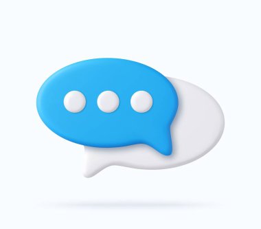 Arka planda 3 boyutlu konuşma balonu simgeleri izole edildi. Sosyal medyada sohbet için üç boyutlu sembol. Sohbet kutusu, mesaj kutusu. 3D görüntüleme. Vektör illüstrasyonu