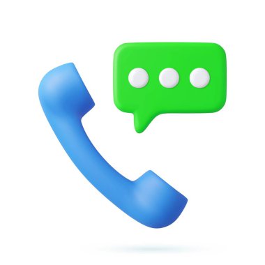 3D retro telefon alıcısı ve konuşma balonu. Destek, müşteri hizmetleri, yardım, iletişim konsepti. 3D görüntüleme. Vektör illüstrasyonu