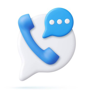 Konuşma baloncuklu 3D telefon... destek, müşteri hizmetleri, yardım, iletişim konsepti. Servis yardım hattı ve çağrı merkeziyle konuşuyorum. 3D görüntüleme. Vektör illüstrasyonu