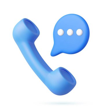 3D retro telefon alıcısı ve konuşma balonu. Destek, müşteri hizmetleri, yardım, iletişim konsepti. 3D görüntüleme. Vektör illüstrasyonu