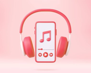 3D kulaklıklar ve akıllı telefon. Uygulama üzerinden müzik dinlemek. Çevrimiçi müzik, radyo, podcastler, tam sesli kitaplar. 3D görüntüleme. Vektör illüstrasyonu