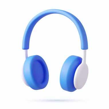 Yüksek sesli müzik dinlemek için dinamikli 3D kulaklıklar beyaz arkaplanda izole edilmiş ses ses şablonu ikonu. 3D görüntüleme. Vektör illüstrasyonu