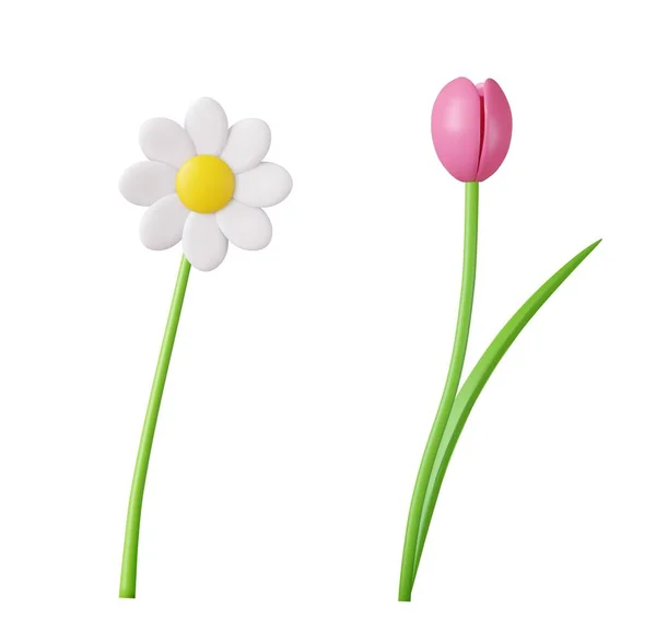 Icono Flores Primavera Aislado Sobre Fondo Blanco Manzanilla Tulipán Decoraciones — Vector de stock