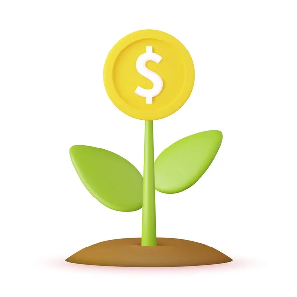 コインドルで3Dお金の木の植物 ビジネスの利益投資 金融教育 ビジネス開発の概念 3Dレンダリング ベクターイラスト — ストックベクタ