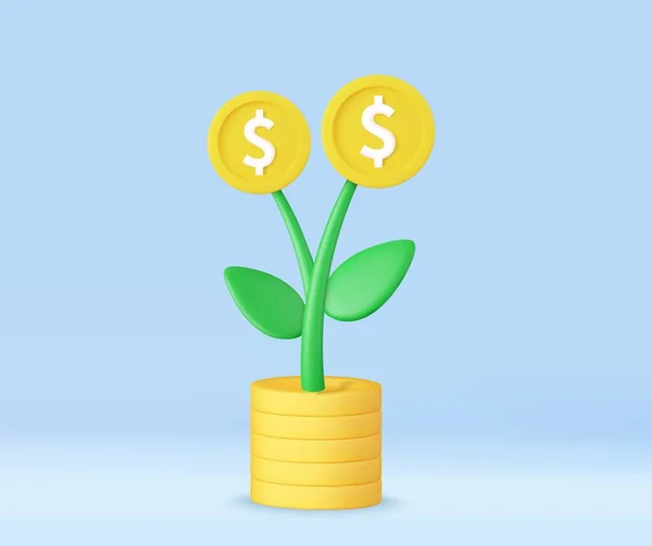 Pengar Träd Plantera Med Mynt Sparar Pengar Koncept Investeringar Företagsvinster — Stock vektor