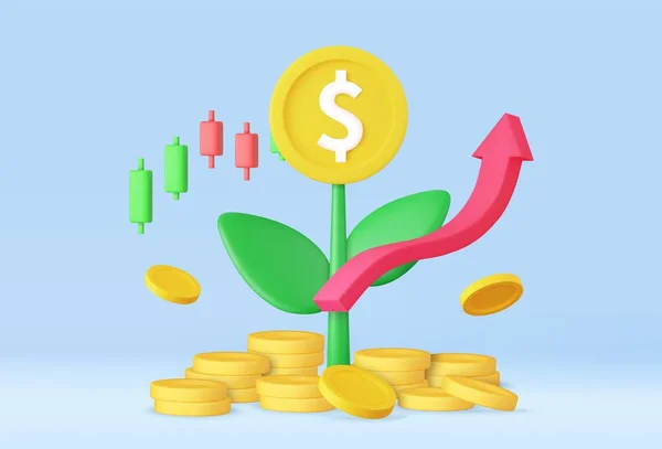 Planta Árvore Dinheiro Com Moeda Poupar Dinheiro Investimento Lucro Negócios — Vetor de Stock