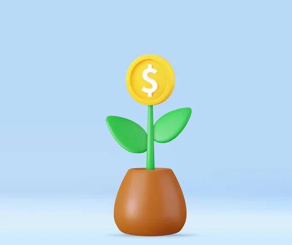 Boyutlu Para Ağacı Içinde Bozuk Para Var Para Biriktirme Kavramı — Stok Vektör