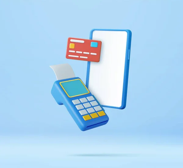 Pagamento Móvel Com Terminal Pos Recibo Cartão Crédito Compras Online — Vetor de Stock