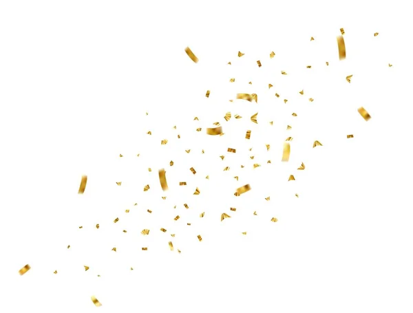 Vallende Glanzende Gouden Confetti Geïsoleerd Witte Achtergrond Heldere Feestelijke Tinsel — Stockvector