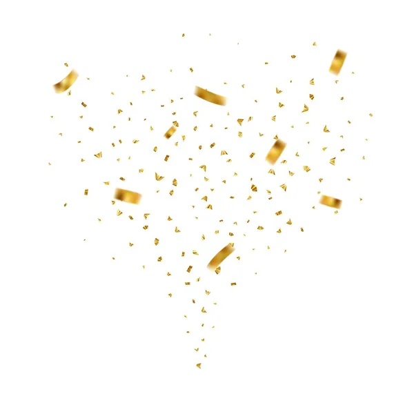 Vallende Glanzende Gouden Confetti Geïsoleerd Witte Achtergrond Heldere Feestelijke Tinsel — Stockvector