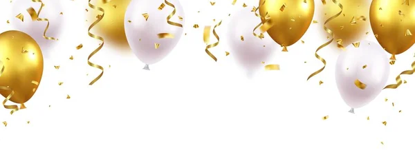 Imprezowy Baner Kolorowymi Balonami Tłem Konfetti Grand Opening Card Luksusowe — Wektor stockowy