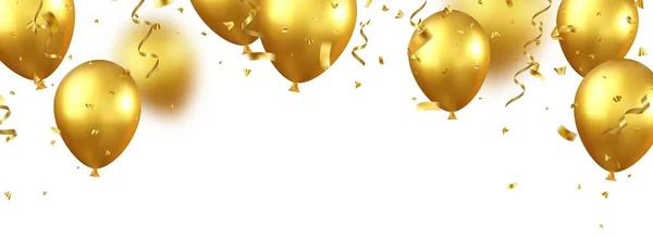 Imprezowy Sztandar Złotymi Balonami Tłem Konfetti Grand Opening Card Luksusowe — Wektor stockowy
