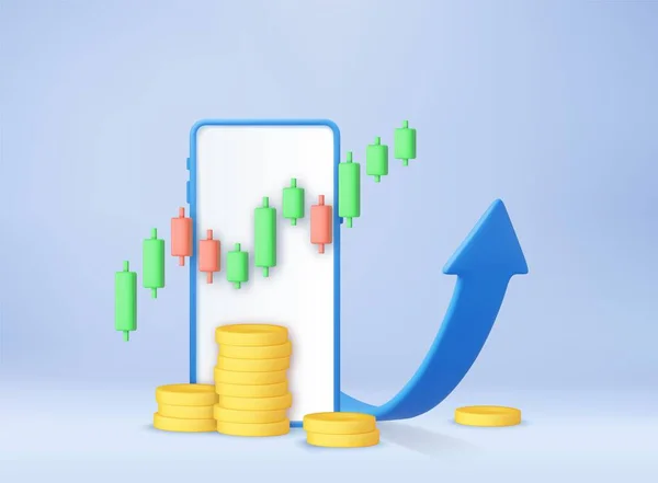 Mobilní Telefon Financování Obchodní Graf Šipkami Mincemi Investiční Úspory Šipka — Stockový vektor